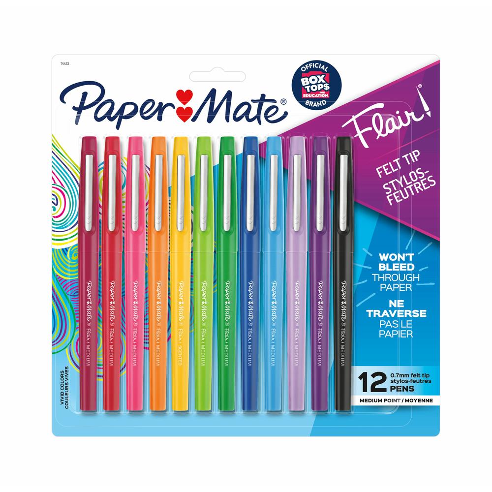 Paper Mate Flair Medium Marker Pens (Assorted Colours) - 12 Pack